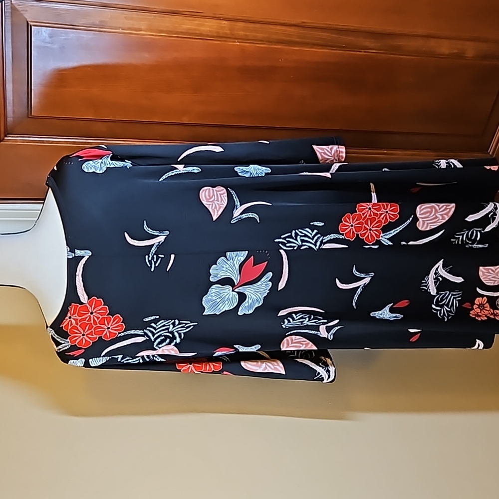 ARIANNA DRESS L/XL BY HOWARD'S FLORAL RED PINK BLACK WHITE SIDE POCKETS - Picture 7 of 10